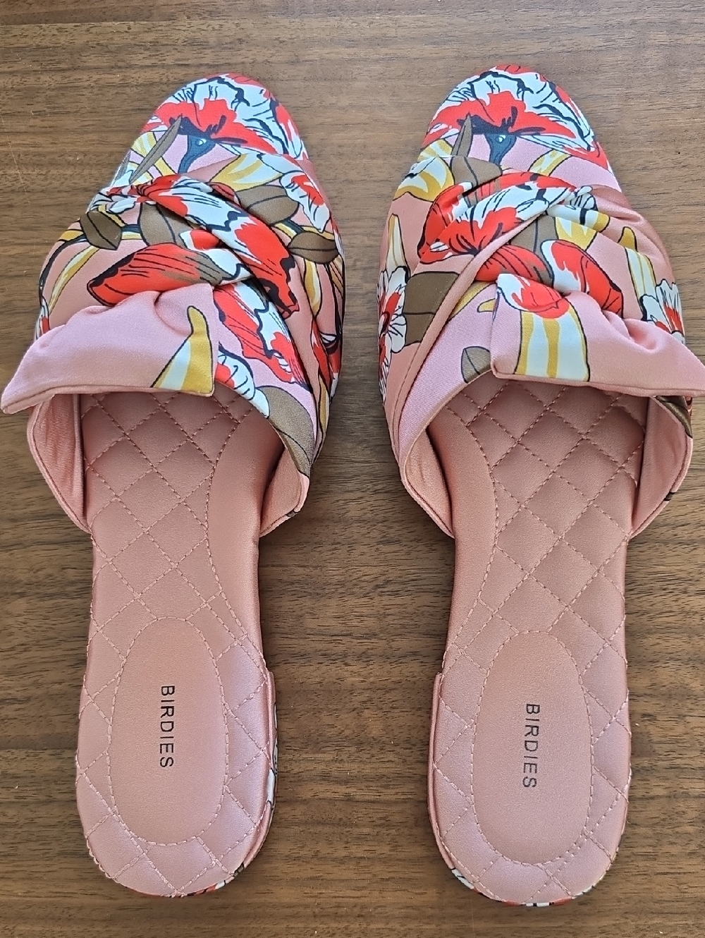 Birdies Pink Floral Knotted Slide Mules